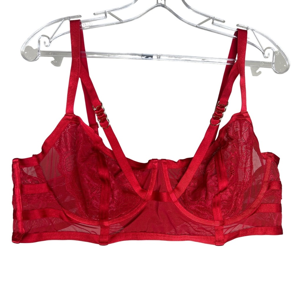 Torrid Curve size 3 Red Lace Meshβ Longline Bra Strappy O-Ring Underwire Plus